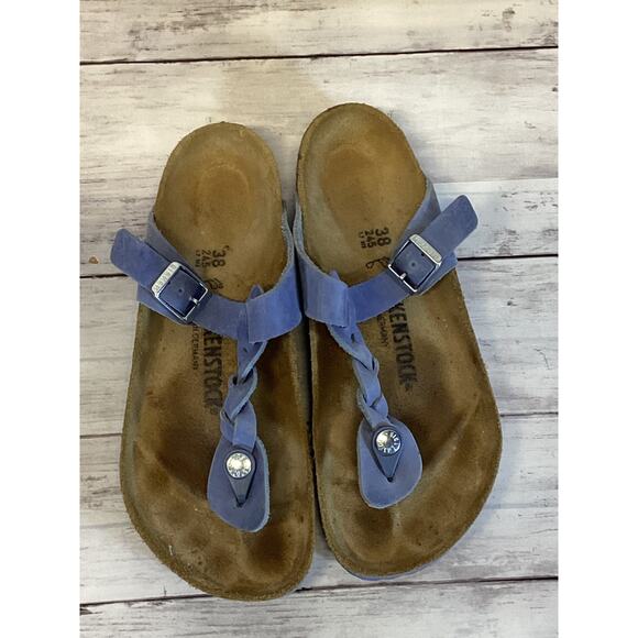 Birkenstock Gizeh Braided Blue Suede T-Strap Sandals – Size 38 - Picture 2 of 6